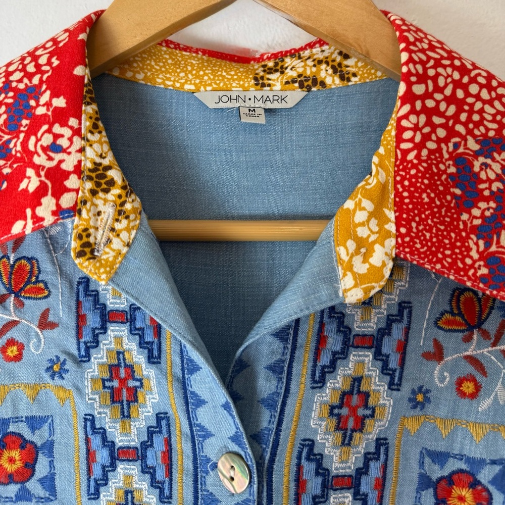John Mark Embroidered Boho Button Down Shirt Wome… - image 4